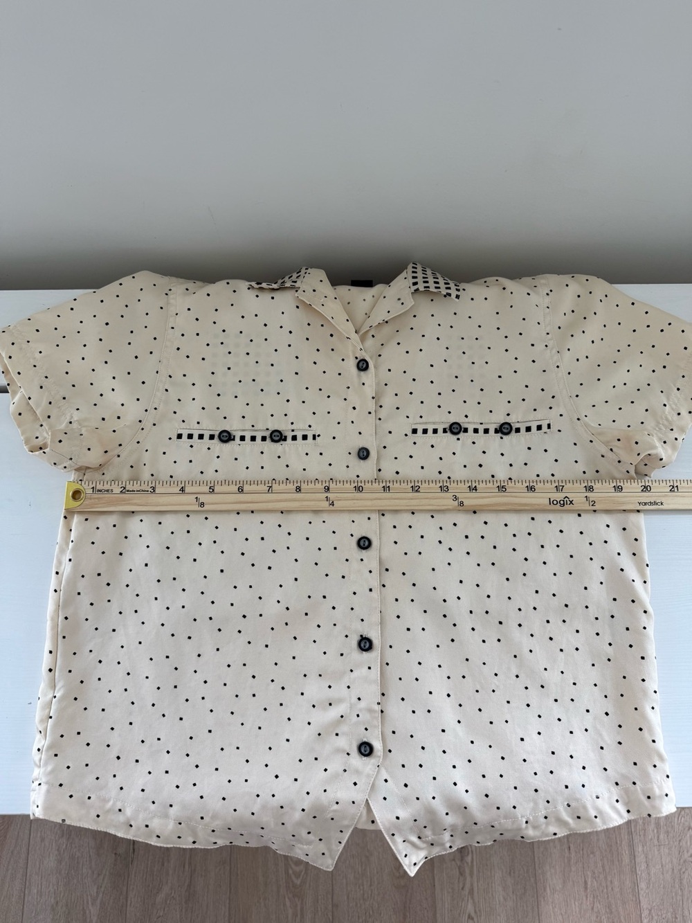 Vintage Jamie Sadock 100% Silk Geometric Polka Dot Button Up Blouse Small - Picture 5 of 9